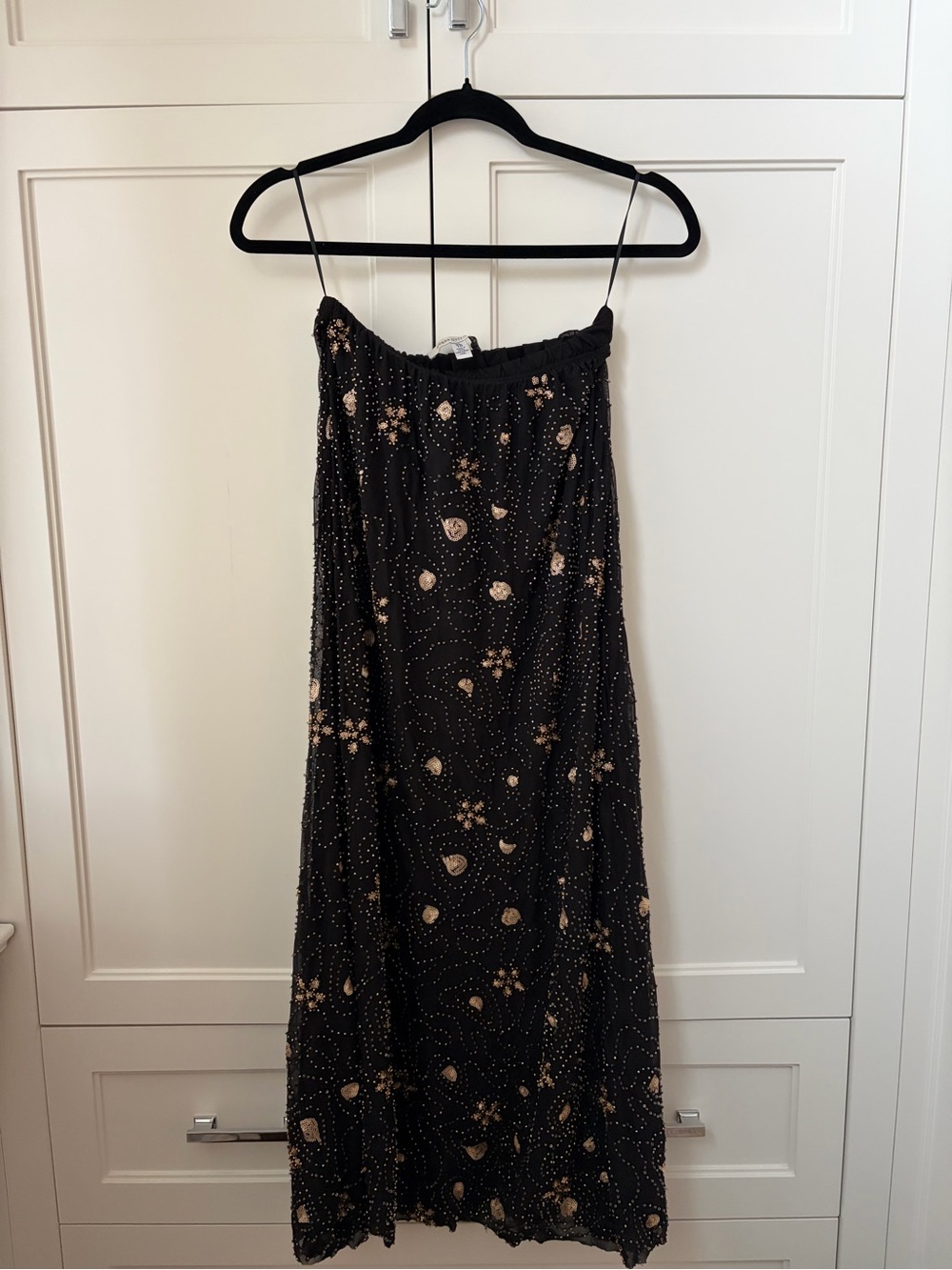 Black Floral Maxi Skirt with Gold Accents